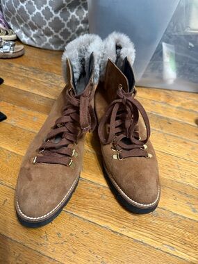 A soliani Canazei 39 amaretto Brown Suede Fur-Lined Lace-Up Boots